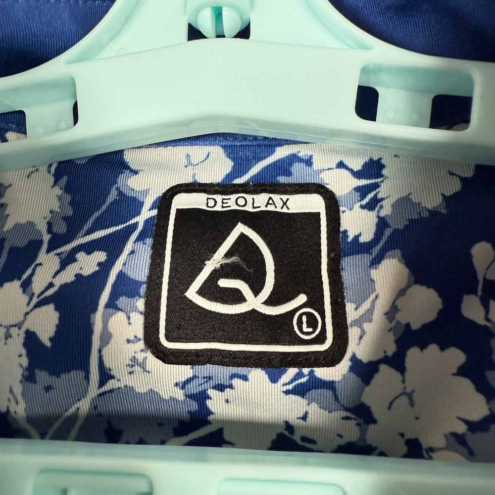 Deolax Polo Shirt Mens Large Blue White Golf Performance Stretch Floral‎ Print - Picture 4 of 8